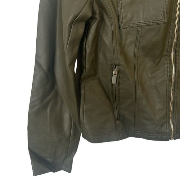 NY&C Faux-Leather Double-Pocket Full Zip Jacket Women's army green Small NWT - Picture 7 of 7